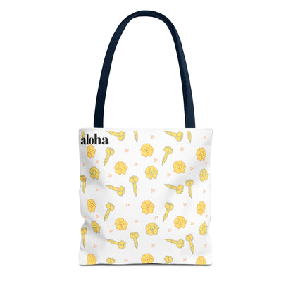 Aloha Floral Tote Bag – Yellow Hibiscus & Ukulele All-Over Print Beach Tote
