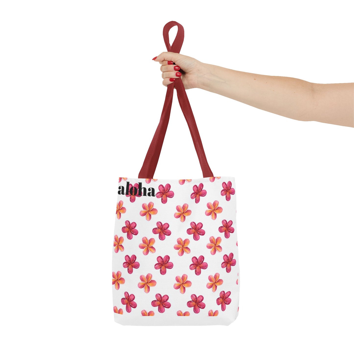 Aloha Floral Tote Bag — Pink Plumeria Pattern Canvas Tote
