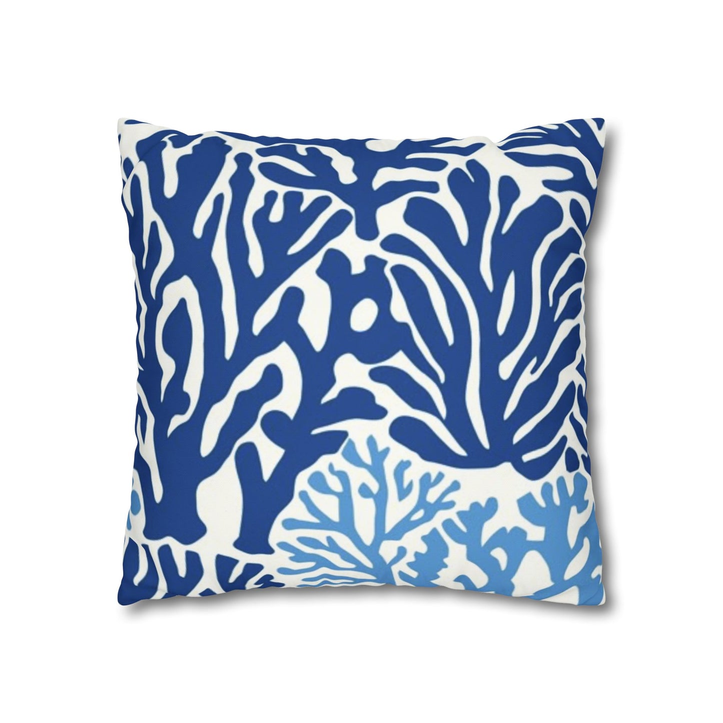 Blue Coral Pattern Square Pillowcase | Coastal Nautical Home Decor