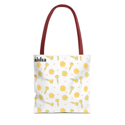 Aloha Floral Tote Bag – Yellow Hibiscus & Ukulele All-Over Print Beach Tote
