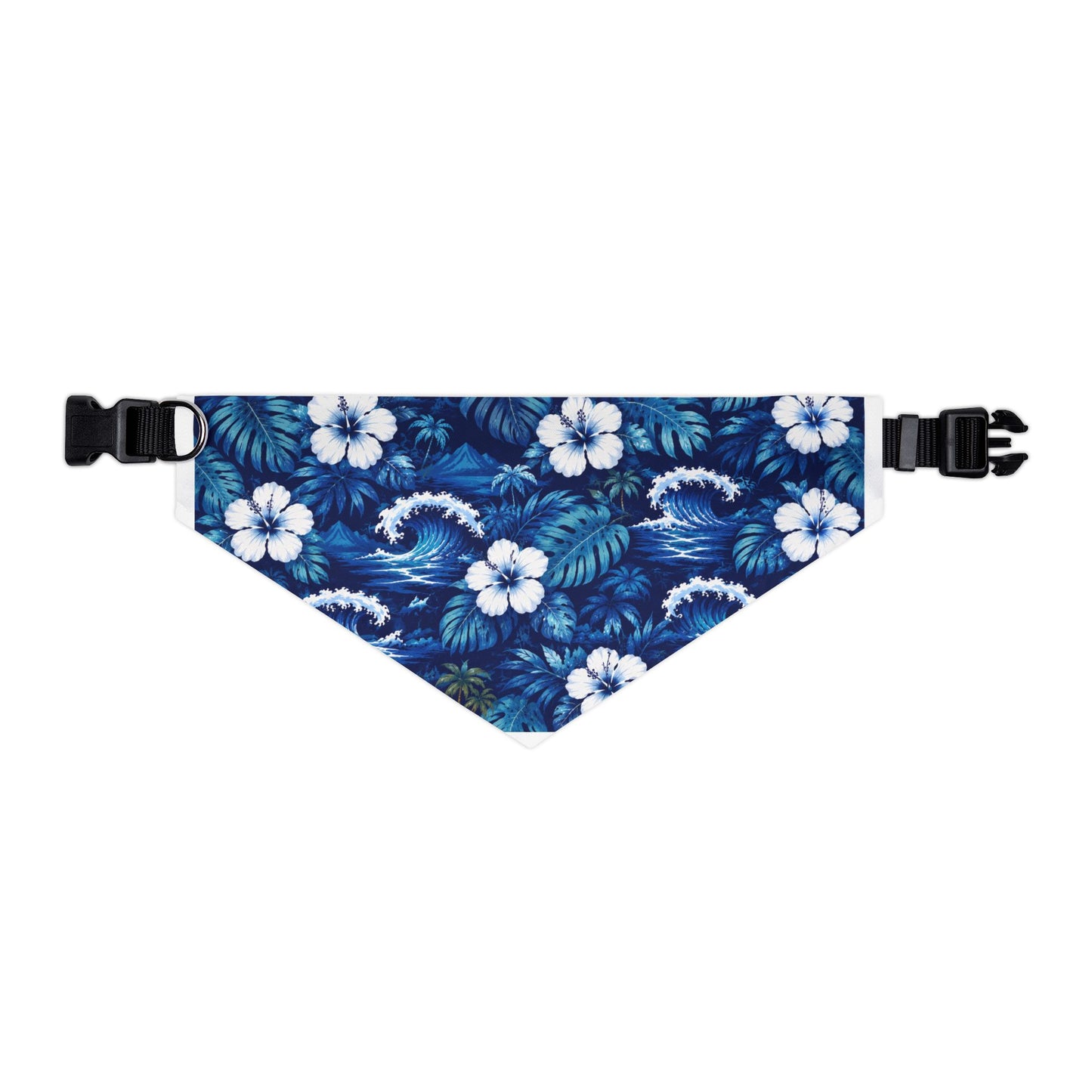 Hawaiian Floral Pet Bandana Collar — Blue Tropical Hibiscus Dog Bandana
