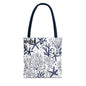 Navy Seashell & Starfish Tote Bag — Nautical Beach Pattern AOP Tote