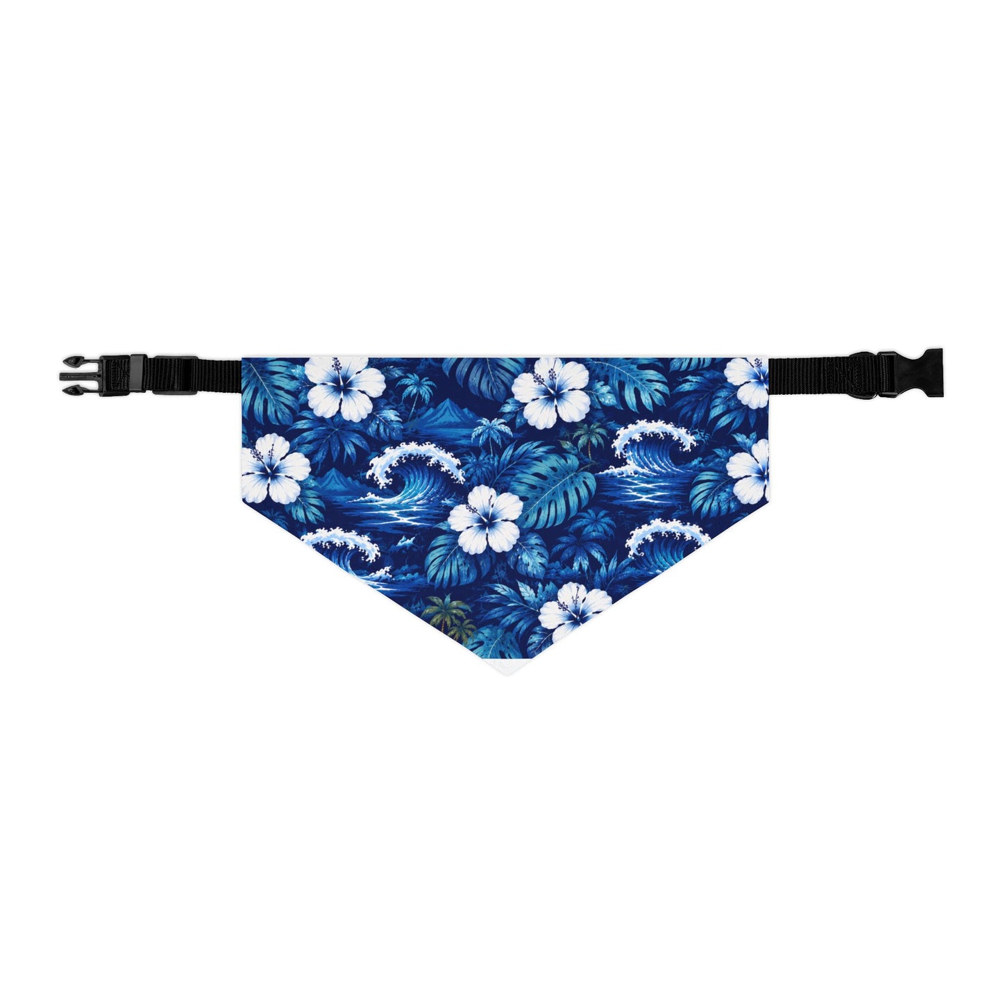 Hawaiian Floral Pet Bandana Collar — Blue Tropical Hibiscus Dog Bandana