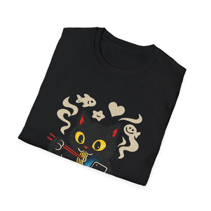 Ramen Cat T-Shirt — Cute Black Cat Eating Noodles Graphic Tee