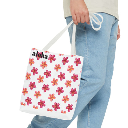 Aloha Floral Tote Bag — Pink Plumeria Pattern Canvas Tote
