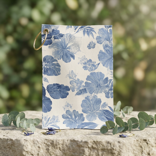 Blue Watercolor Hibiscus Golf Towel | Floral Club Towel with Grommet