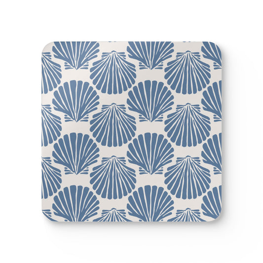 Blue Seashell Pattern Coaster set of 4 | Hardboard Cork Coasters