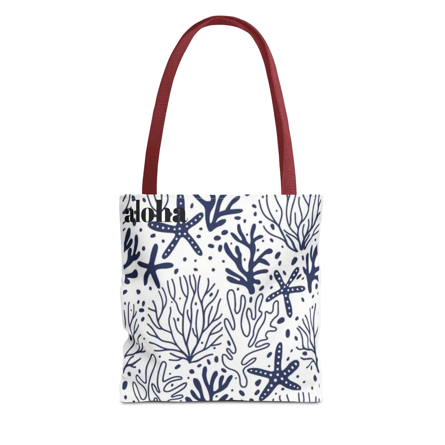 Navy Seashell & Starfish Tote Bag — Nautical Beach Pattern AOP Tote