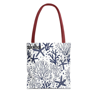 Navy Seashell & Starfish Tote Bag — Nautical Beach Pattern AOP Tote