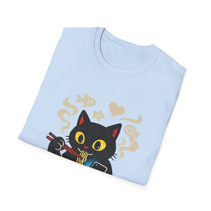 Ramen Cat T-Shirt — Cute Black Cat Eating Noodles Graphic Tee