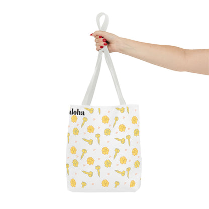 Aloha Floral Tote Bag – Yellow Hibiscus & Ukulele All-Over Print Beach Tote