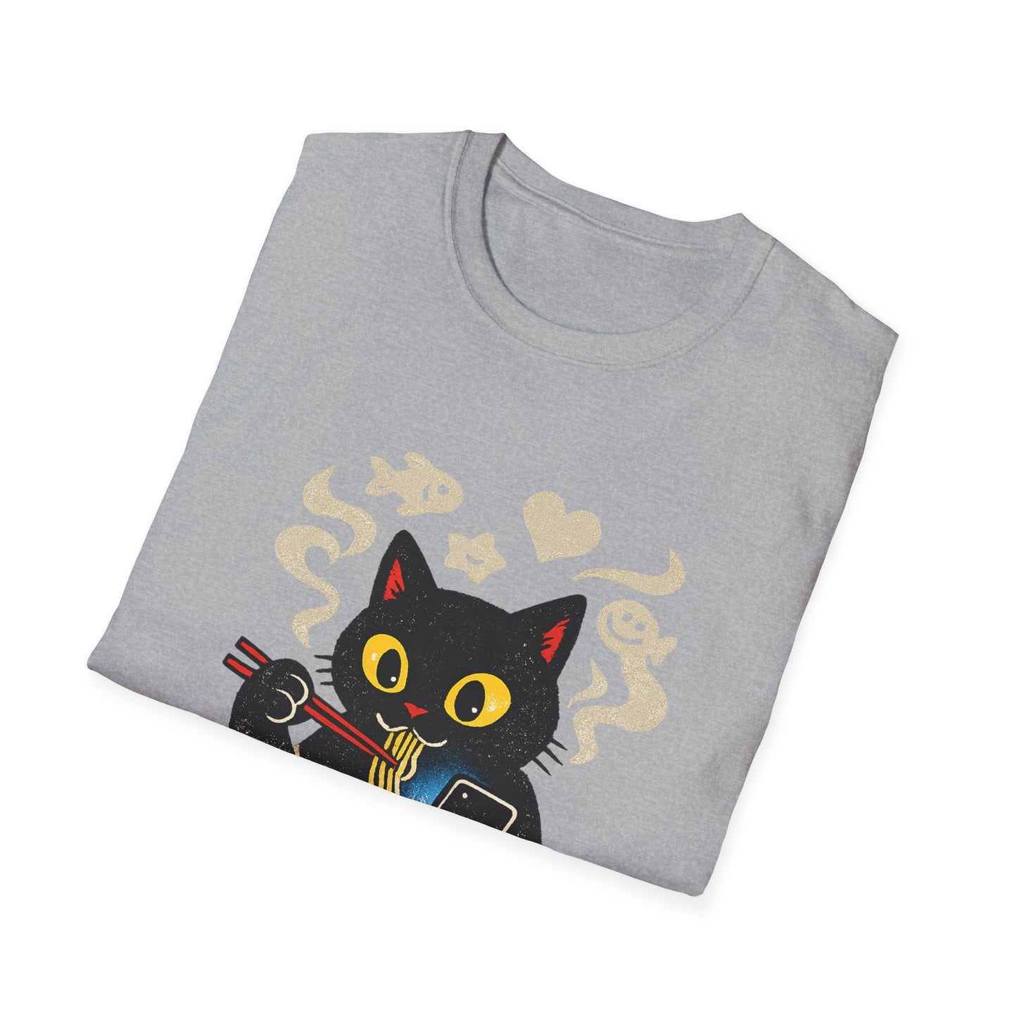 Ramen Cat T-Shirt — Cute Black Cat Eating Noodles Graphic Tee