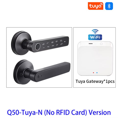 Q50 Tuya Bluetooth Smart Fingerprint Door Handle Lock Electronic Password/Rfid Card/Keys/App Remote Unlock Hotel Lock Rainproof