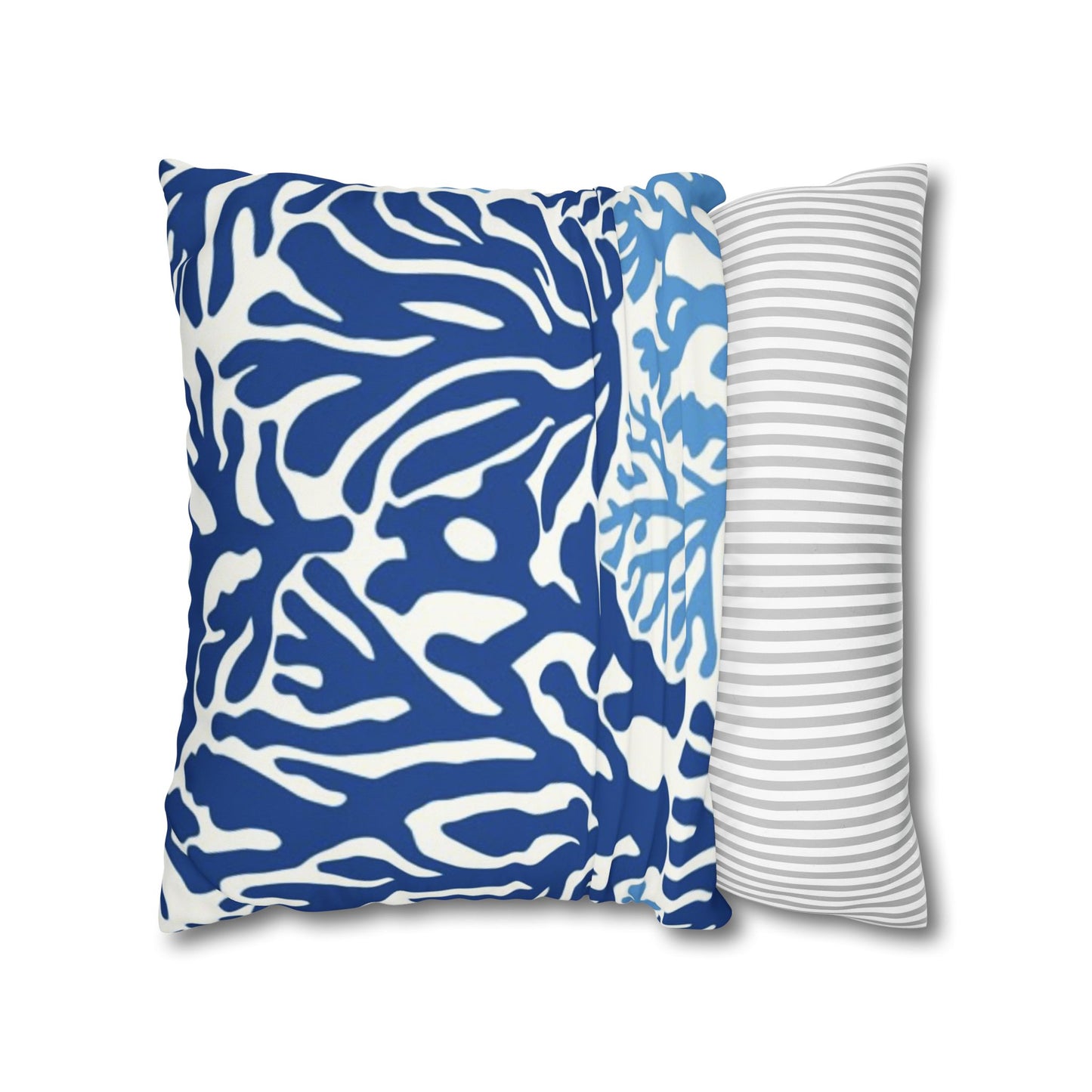 Blue Coral Pattern Square Pillowcase | Coastal Nautical Home Decor