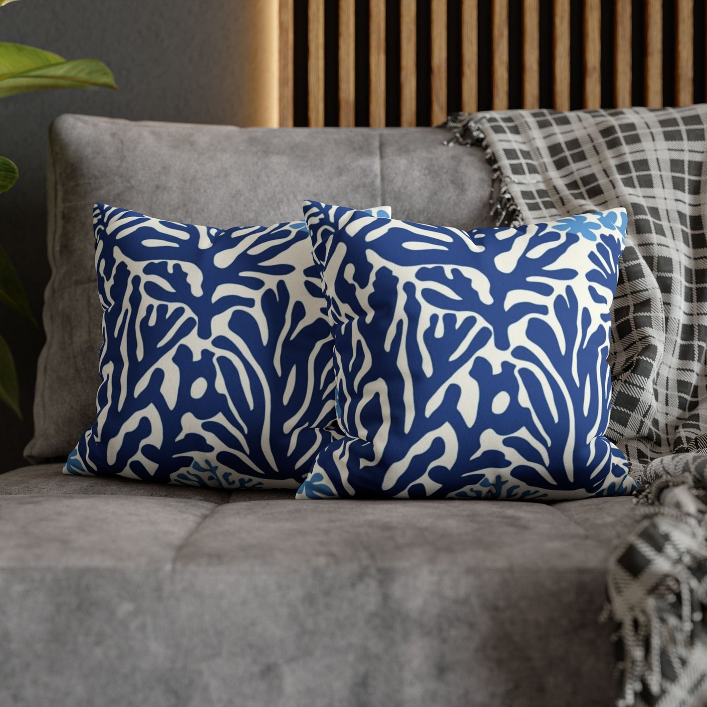 Blue Coral Pattern Faux Suede Pillowcase