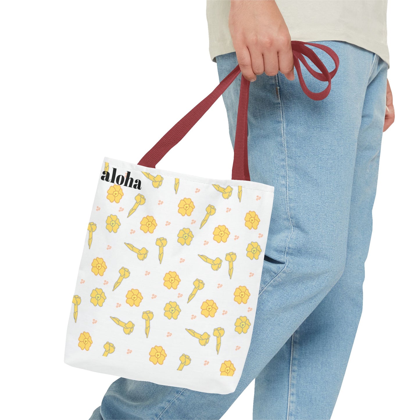 Aloha Floral Tote Bag – Yellow Hibiscus & Ukulele All-Over Print Beach Tote