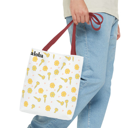 Aloha Floral Tote Bag – Yellow Hibiscus & Ukulele All-Over Print Beach Tote