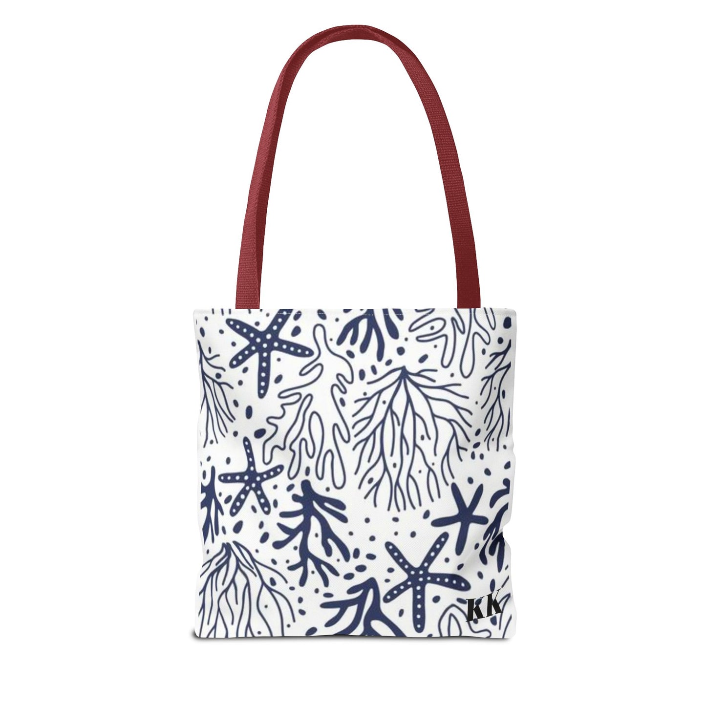 Navy Seashell & Starfish Tote Bag — Nautical Beach Pattern AOP Tote