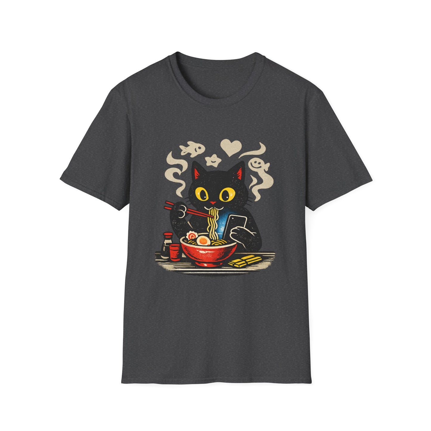 Ramen Cat T-Shirt — Cute Black Cat Eating Noodles Graphic Tee