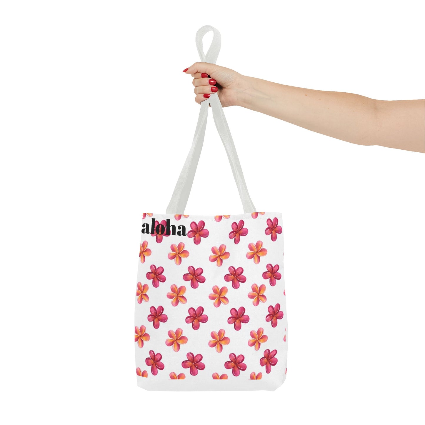 Aloha Floral Tote Bag — Pink Plumeria Pattern Canvas Tote