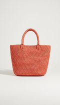 Woven beach tote in coral red