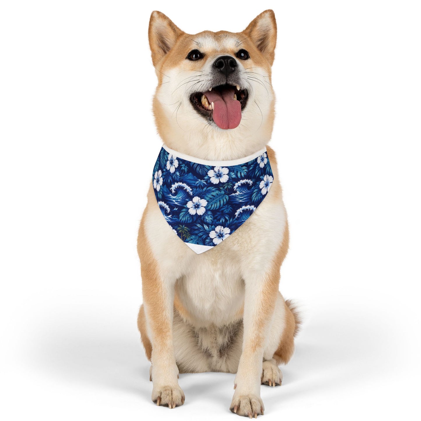 Hawaiian Floral Pet Bandana Collar — Blue Tropical Hibiscus Dog Bandana