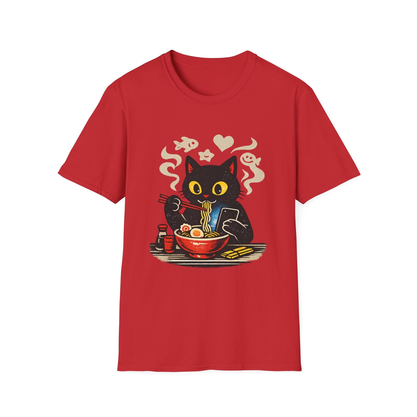 Ramen Cat T-Shirt — Cute Black Cat Eating Noodles Graphic Tee