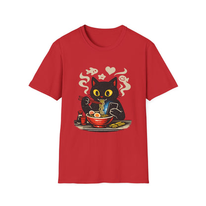 Ramen Cat T-Shirt — Cute Black Cat Eating Noodles Graphic Tee
