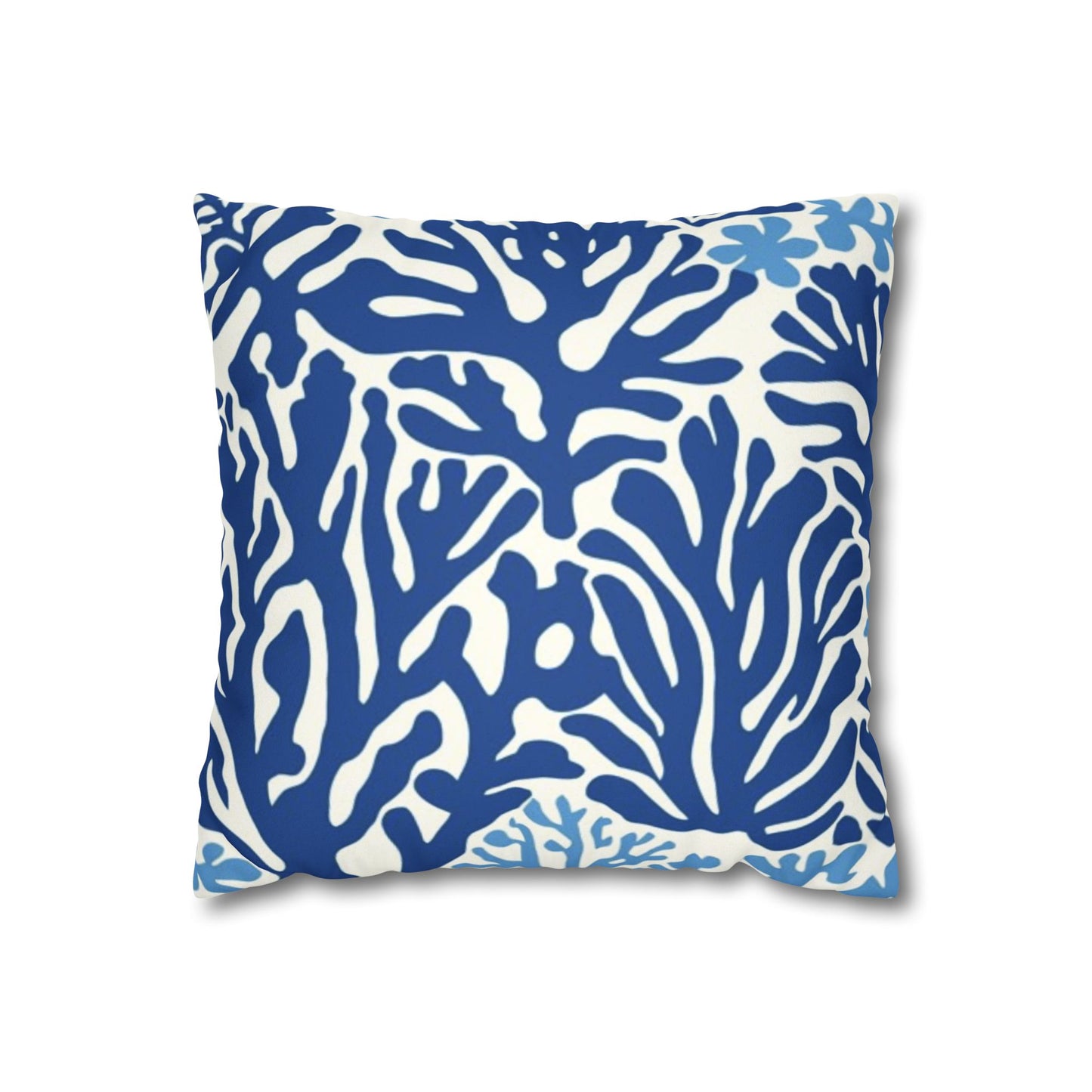 Blue Coral Pattern Faux Suede Pillowcase