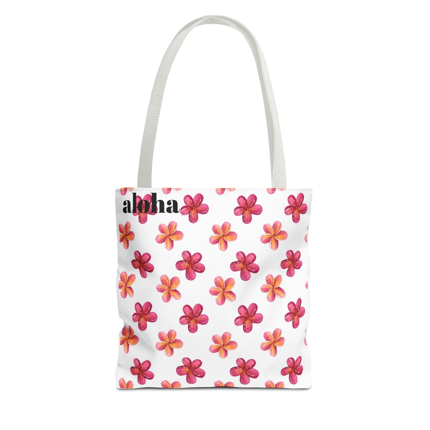 Aloha Floral Tote Bag — Pink Plumeria Pattern Canvas Tote