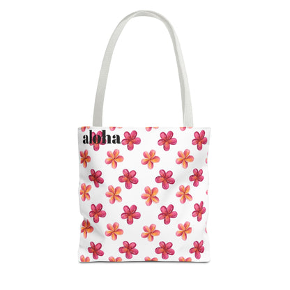 Aloha Floral Tote Bag — Pink Plumeria Pattern Canvas Tote