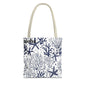 Navy Seashell & Starfish Tote Bag — Nautical Beach Pattern AOP Tote