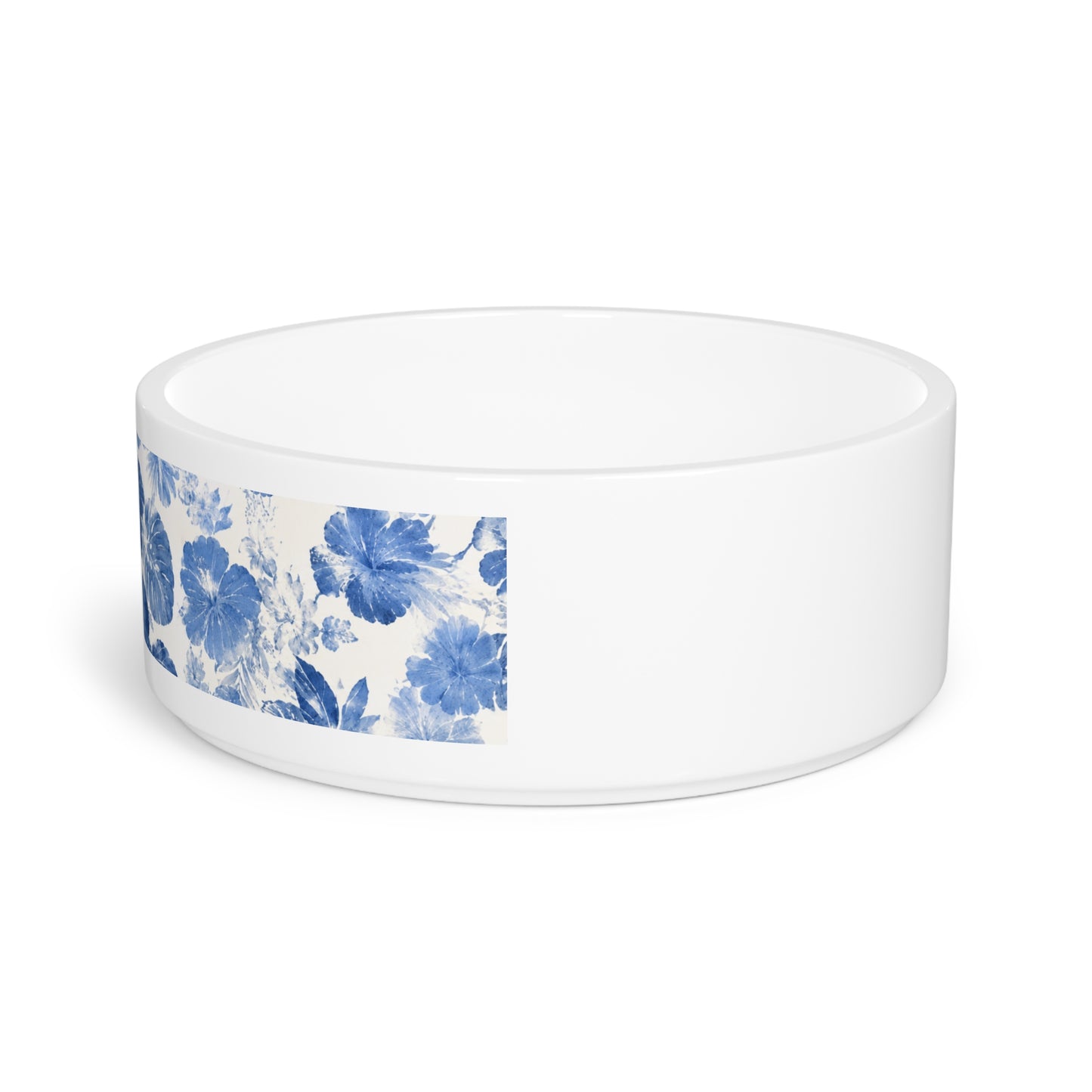 Floral Hibiscus Pet Bowl – Blue Watercolor Dog & Cat Feeding Dish