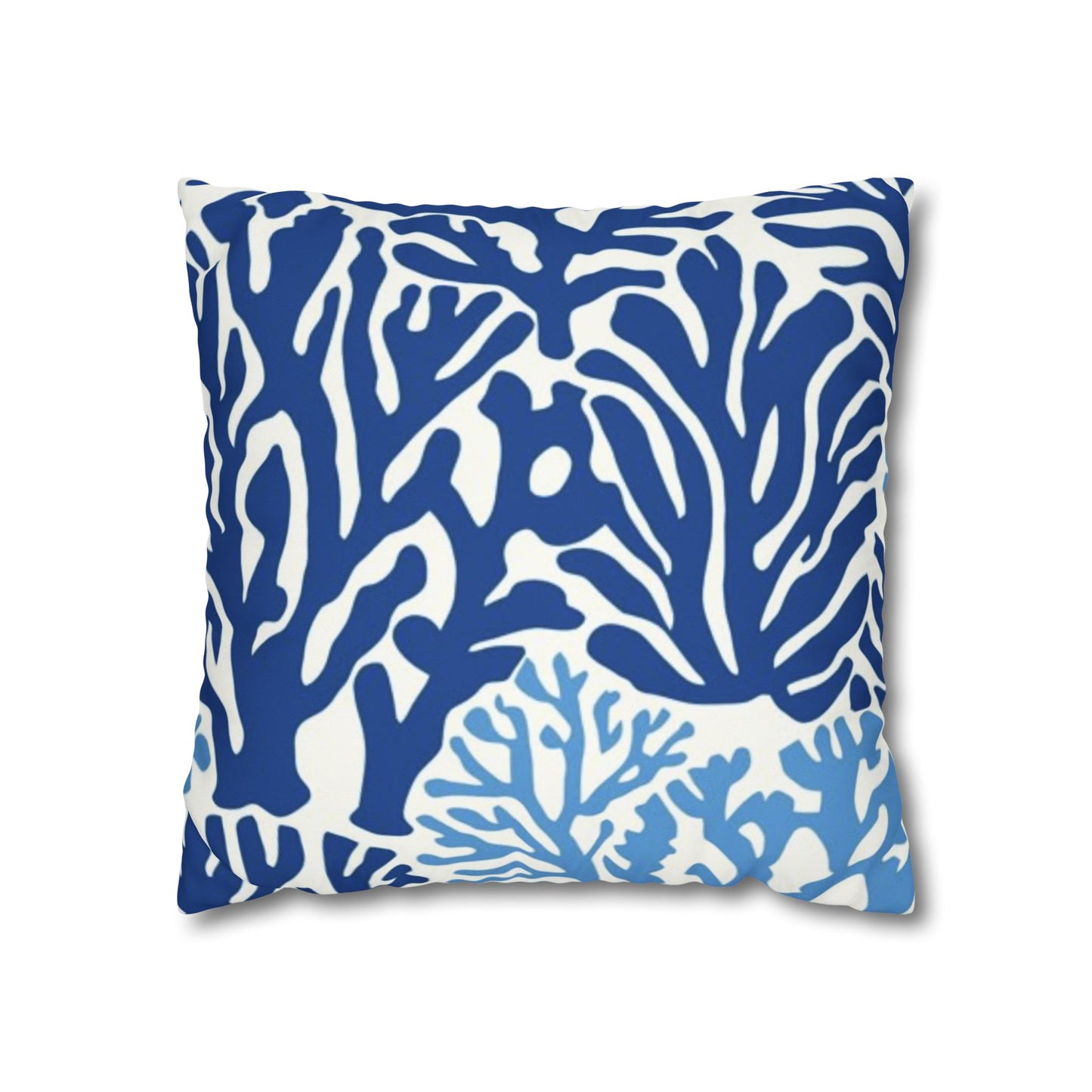 Blue Coral Pattern Square Pillowcase | Coastal Nautical Home Decor