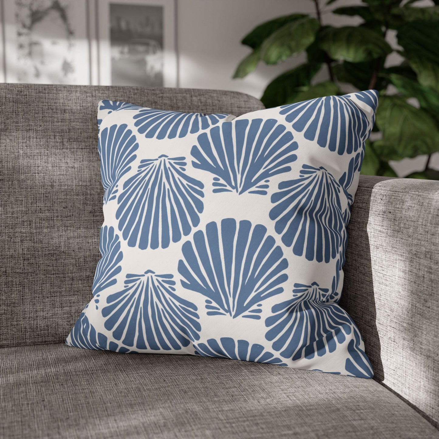 Blue Seashell Pattern Pillowcase | Square Poly Canvas Pillowcase