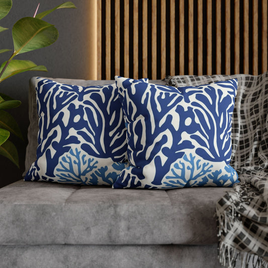 Blue Coral Pattern Square Pillowcase | Coastal Nautical Home Decor