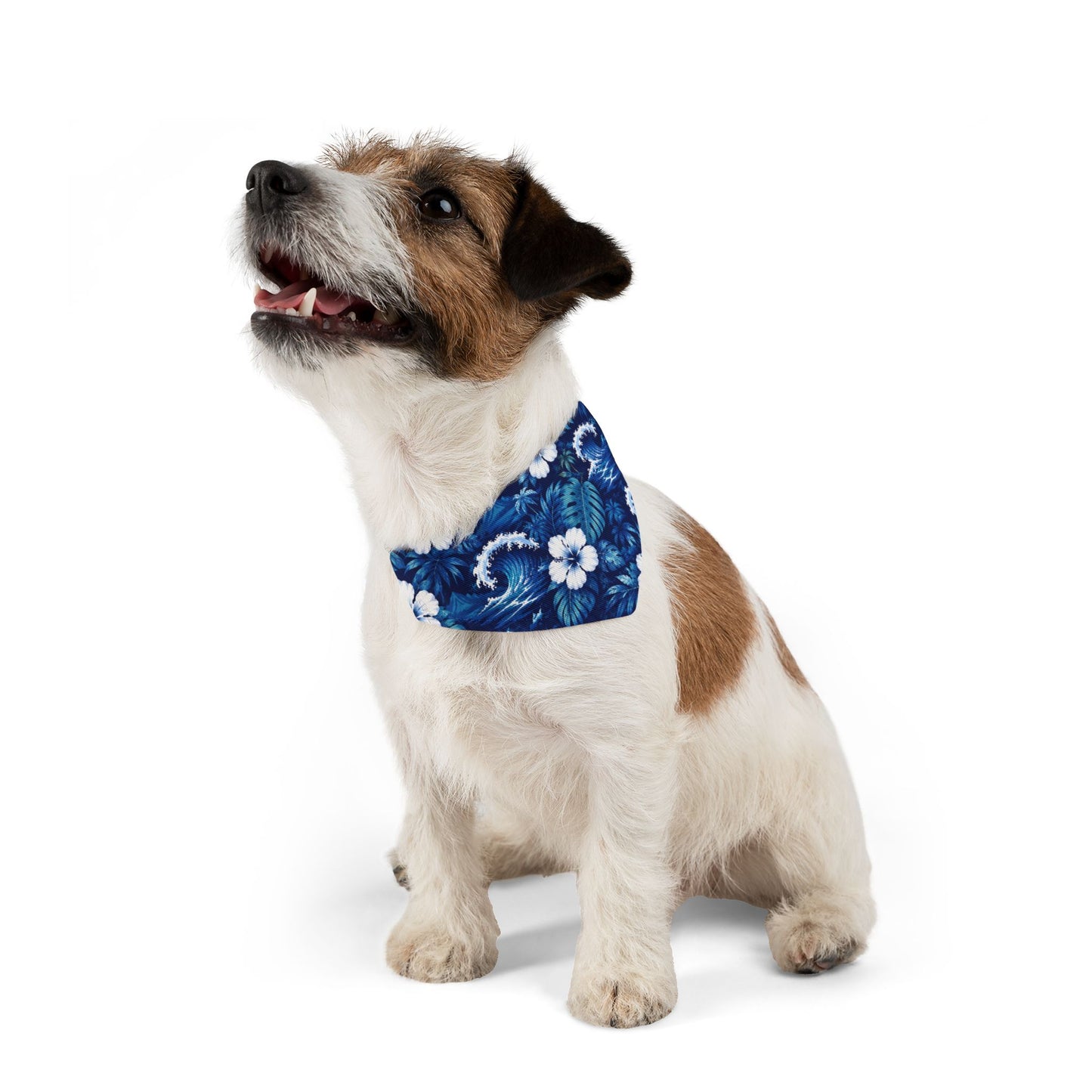Hawaiian Floral Pet Bandana Collar — Blue Tropical Hibiscus Dog Bandana