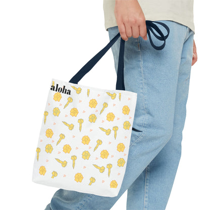 Aloha Floral Tote Bag – Yellow Hibiscus & Ukulele All-Over Print Beach Tote