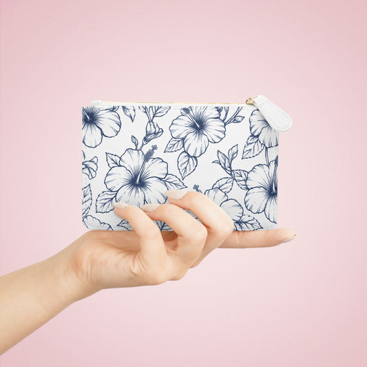 Blue Hibiscus Floral Mini Clutch Bag | Tropical Botanical Pouch