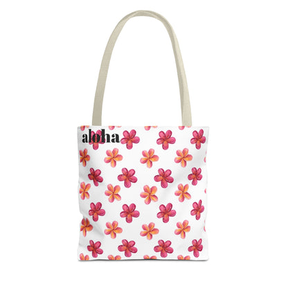 Aloha Floral Tote Bag — Pink Plumeria Pattern Canvas Tote