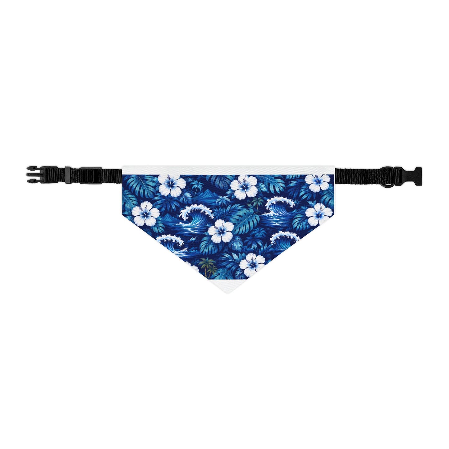 Hawaiian Floral Pet Bandana Collar — Blue Tropical Hibiscus Dog Bandana