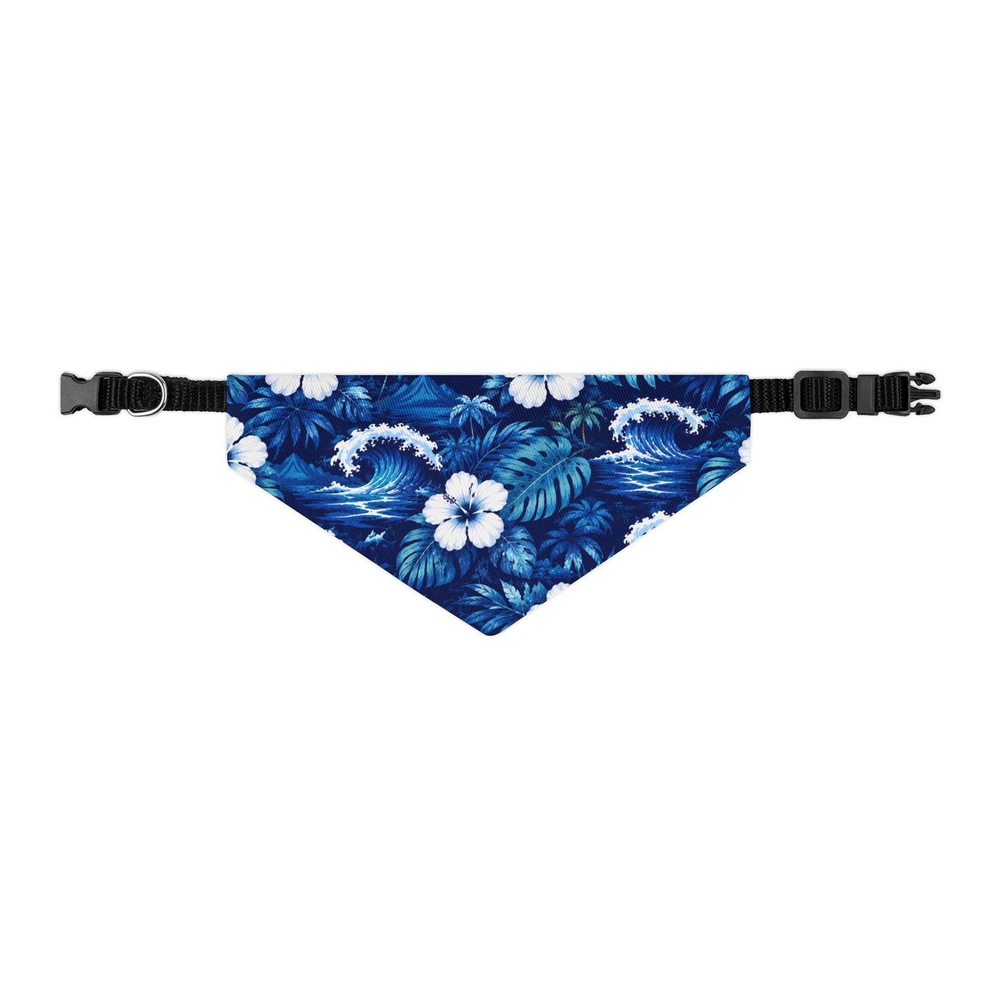 Hawaiian Floral Pet Bandana Collar — Blue Tropical Hibiscus Dog Bandana
