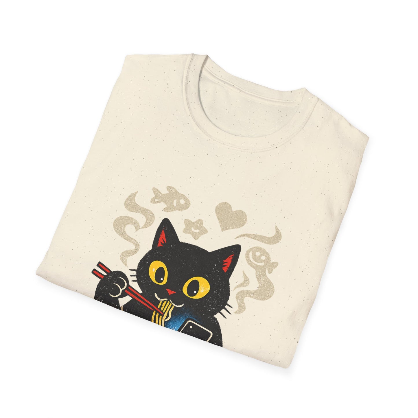 Ramen Cat T-Shirt — Cute Black Cat Eating Noodles Graphic Tee
