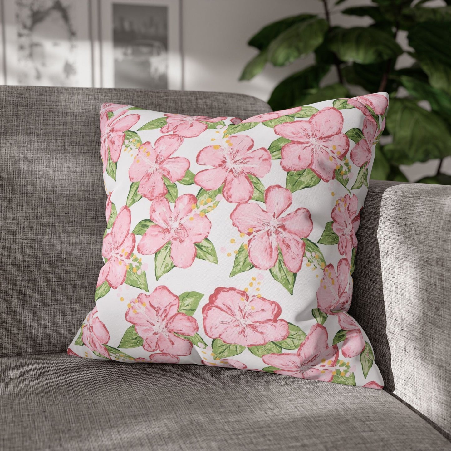 Pink Floral Watercolor Pillowcase | Square Throw Pillowcase