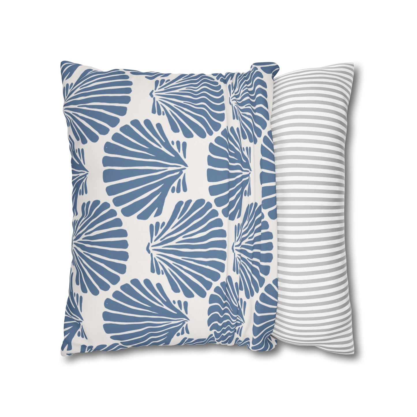 Blue Seashell Pattern Pillowcase | Square Poly Canvas Pillowcase