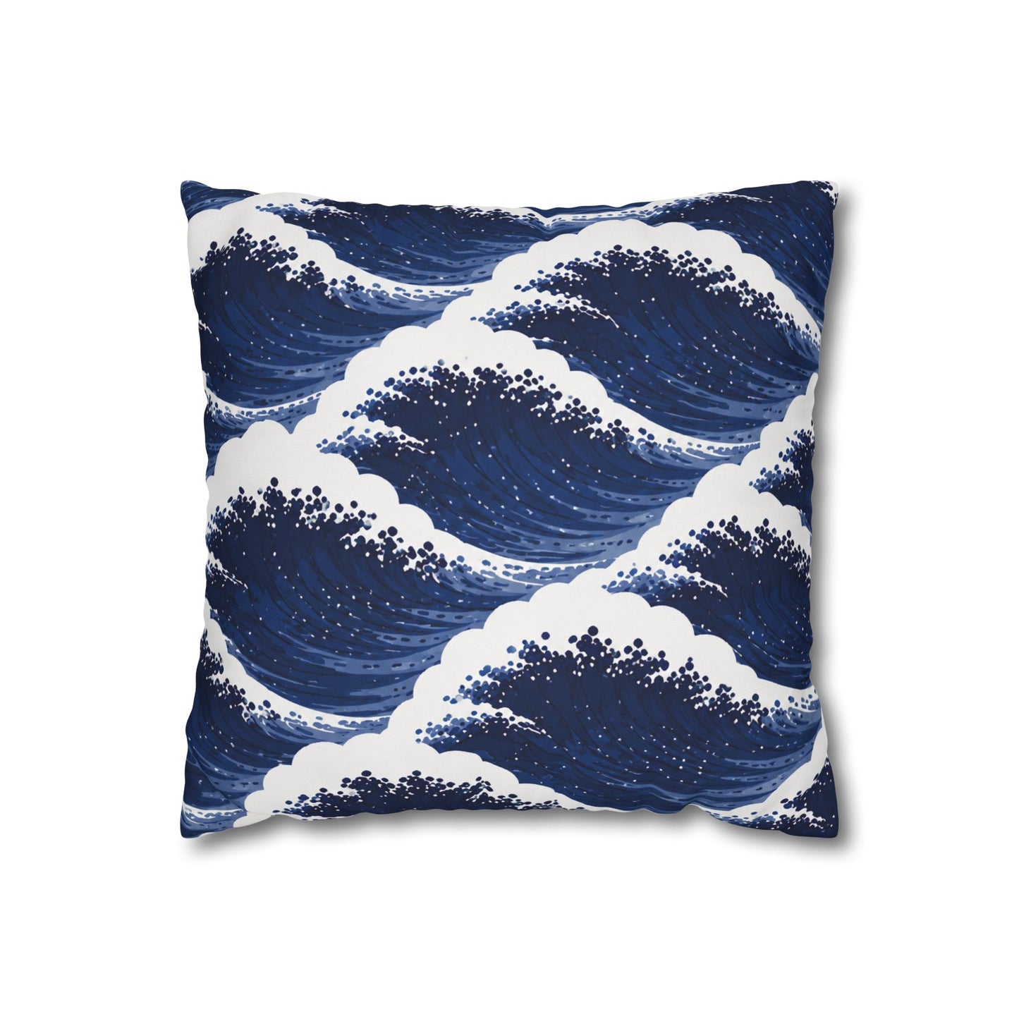 Navy Wave Pattern Square Pillowcase — Coastal Blue Throw Pillow Cover