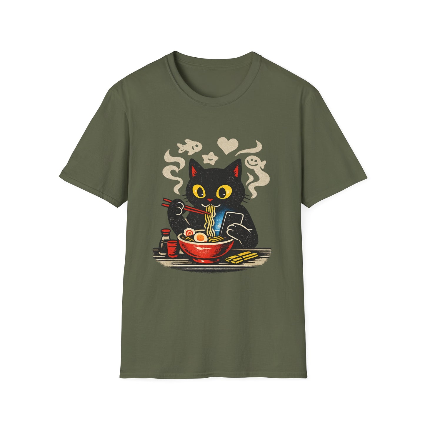 Ramen Cat T-Shirt — Cute Black Cat Eating Noodles Graphic Tee