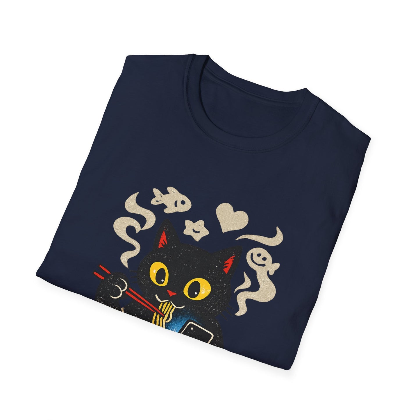 Ramen Cat T-Shirt — Cute Black Cat Eating Noodles Graphic Tee