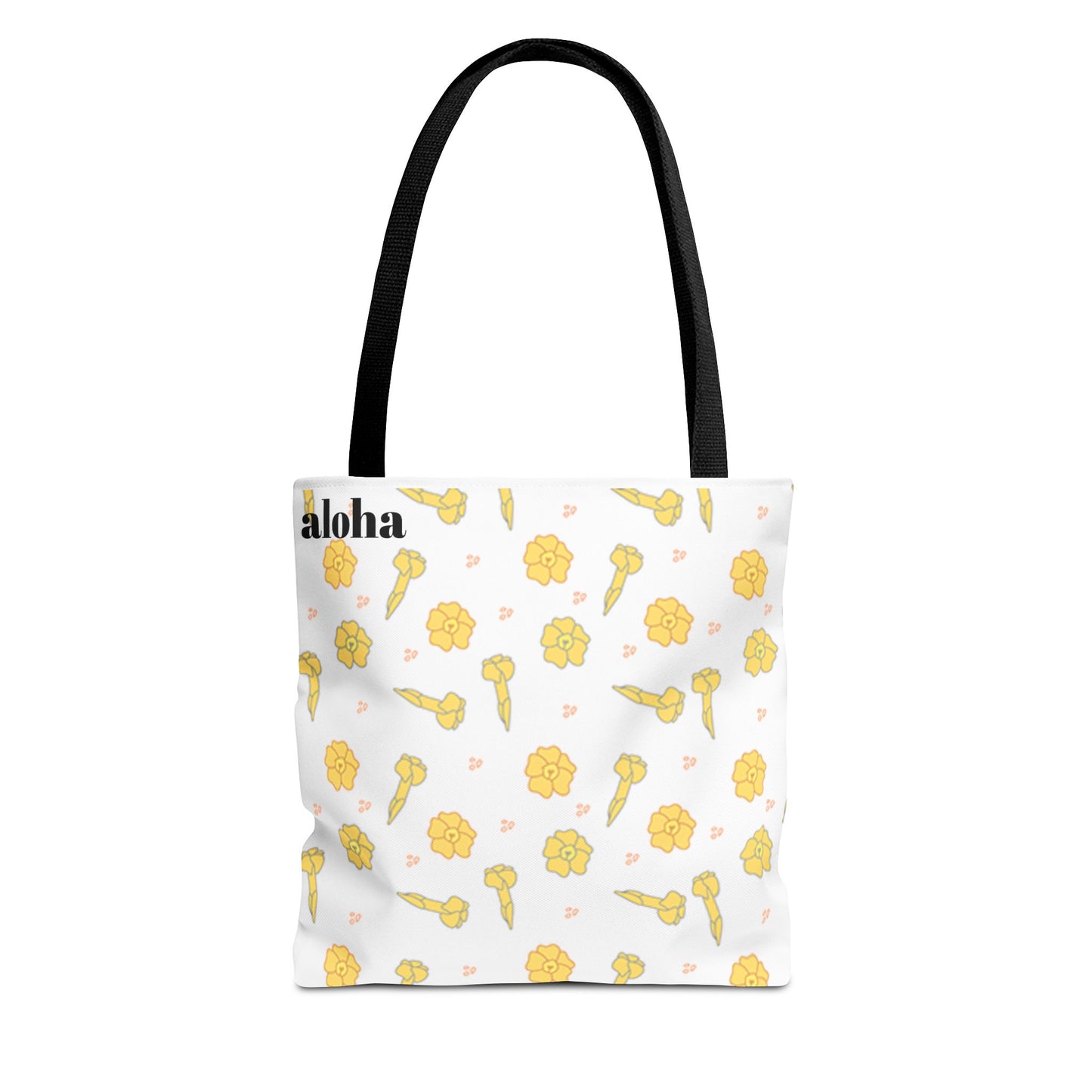 Aloha Floral Tote Bag – Yellow Hibiscus & Ukulele All-Over Print Beach Tote