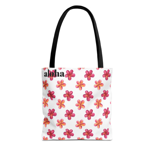 Aloha Floral Tote Bag — Pink Plumeria Pattern Canvas Tote